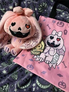 Plushie Dreadfuls Tricksee Belle Pink Pumpkin Bunny Plush With Matching Tote